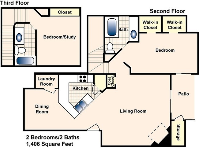 2 Bedroom 2 Bath Town Home 5020 floor plan